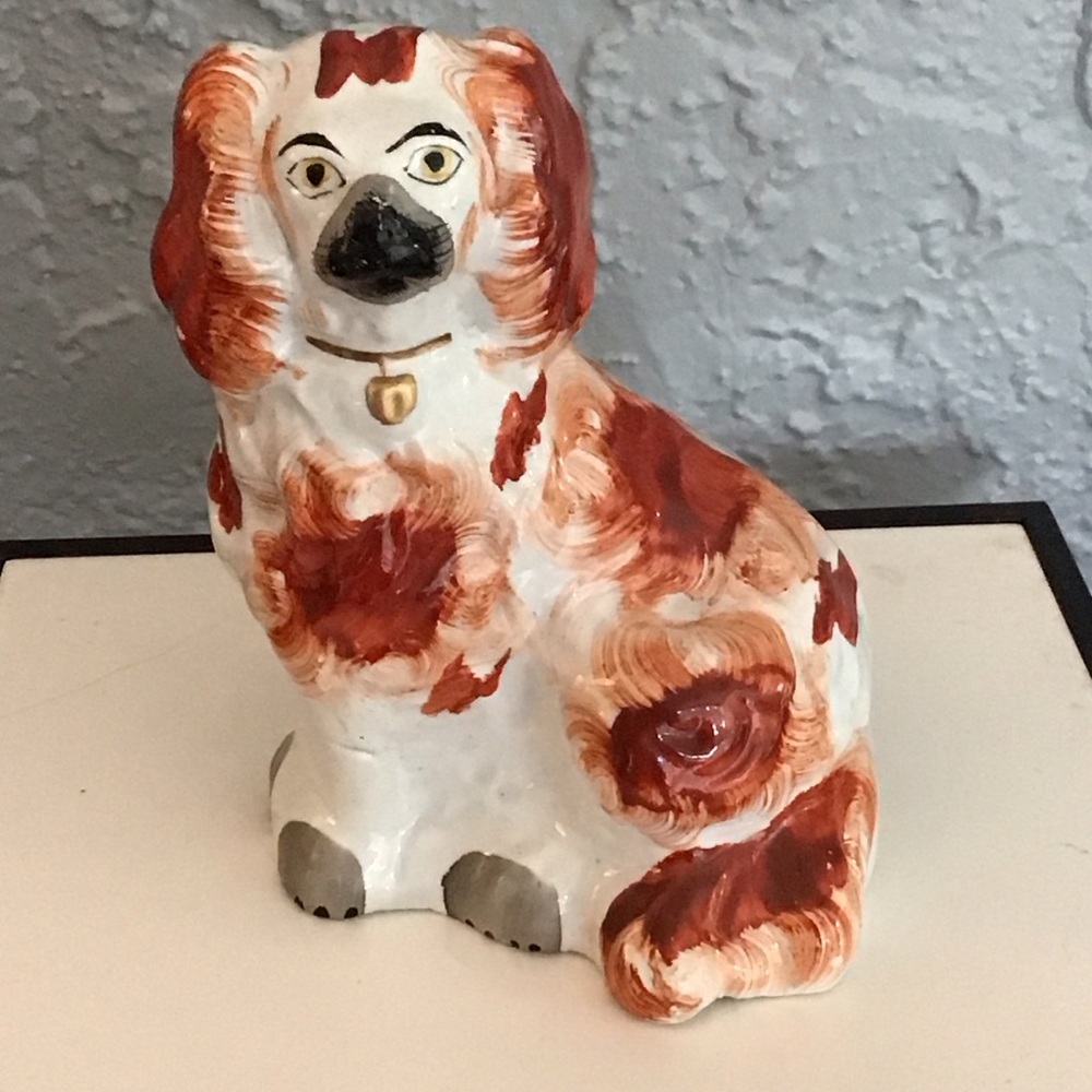 Ceramic Staffordshire Dog Figurine - White and Reddish Brown